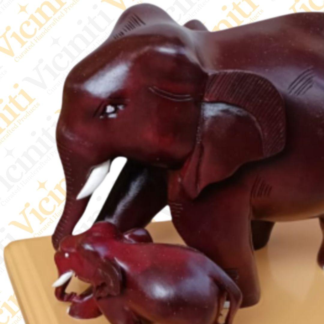 Mother Elephant with Calf Handcrafted Wooden Showpiece in 2 color options