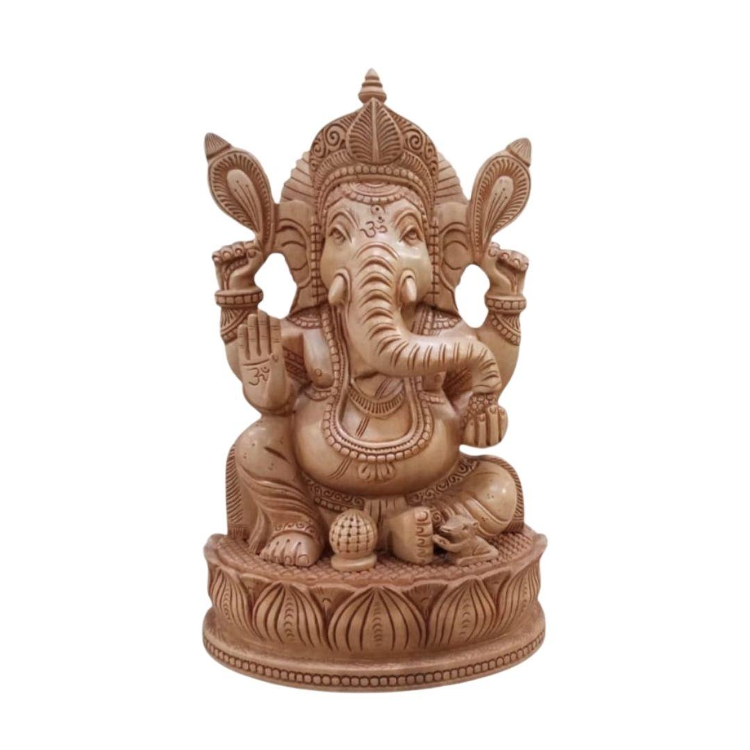 Fine Carving Ganesha Wooden Handcrafted Idol Statue Murti