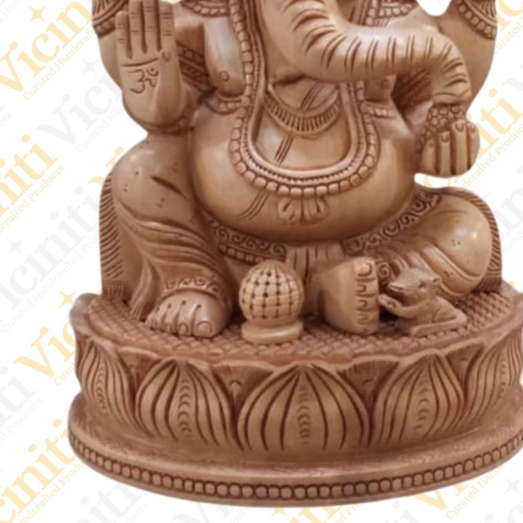 Fine Carving Ganesha Wooden Handcrafted Idol Statue Murti